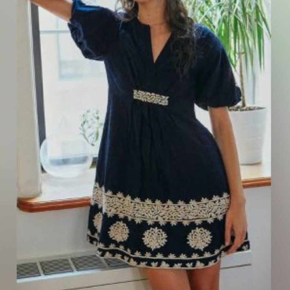 Anthropologie Embroidered Black Dress
